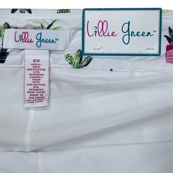 NWT Lillie Green Athletic Skort 2X White Plant Cactus Print Pull-on Tennis Golf - Picture 8 of 12